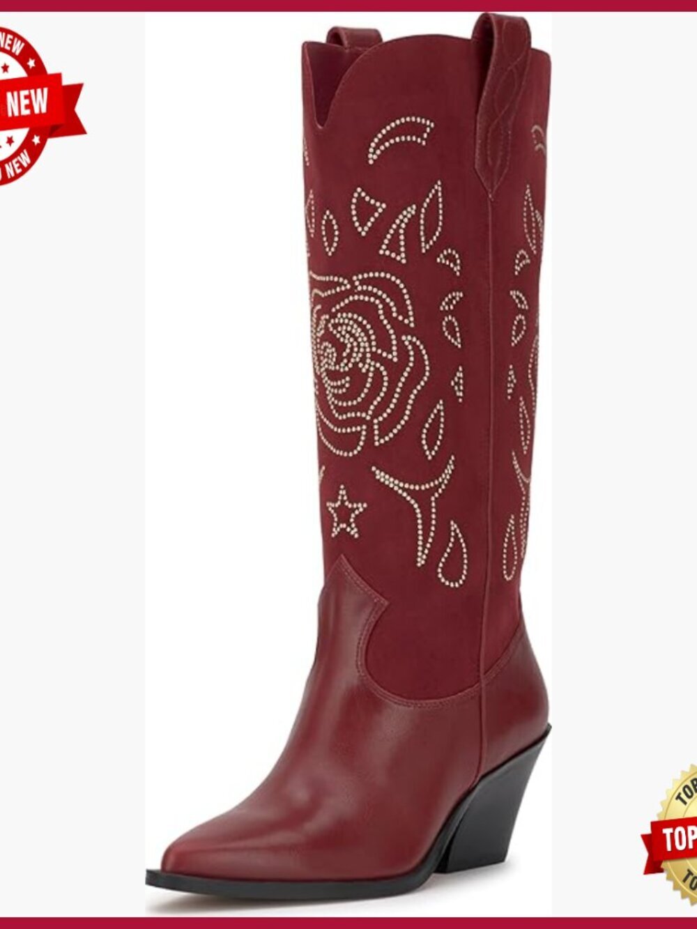 Faux Leather Pointed Toe Knee High Cowboy Boots